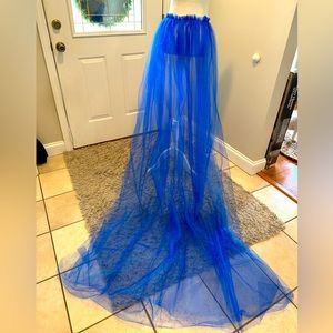 Tulle blue train length overskirt